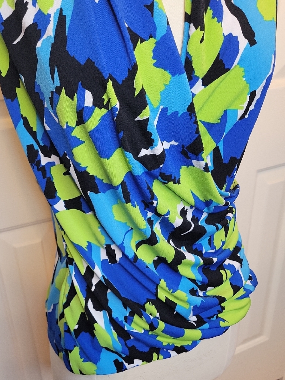 Chaus Abstract Wrap-Style Blouse in Blue, Green & Black - Picture 3 of 3